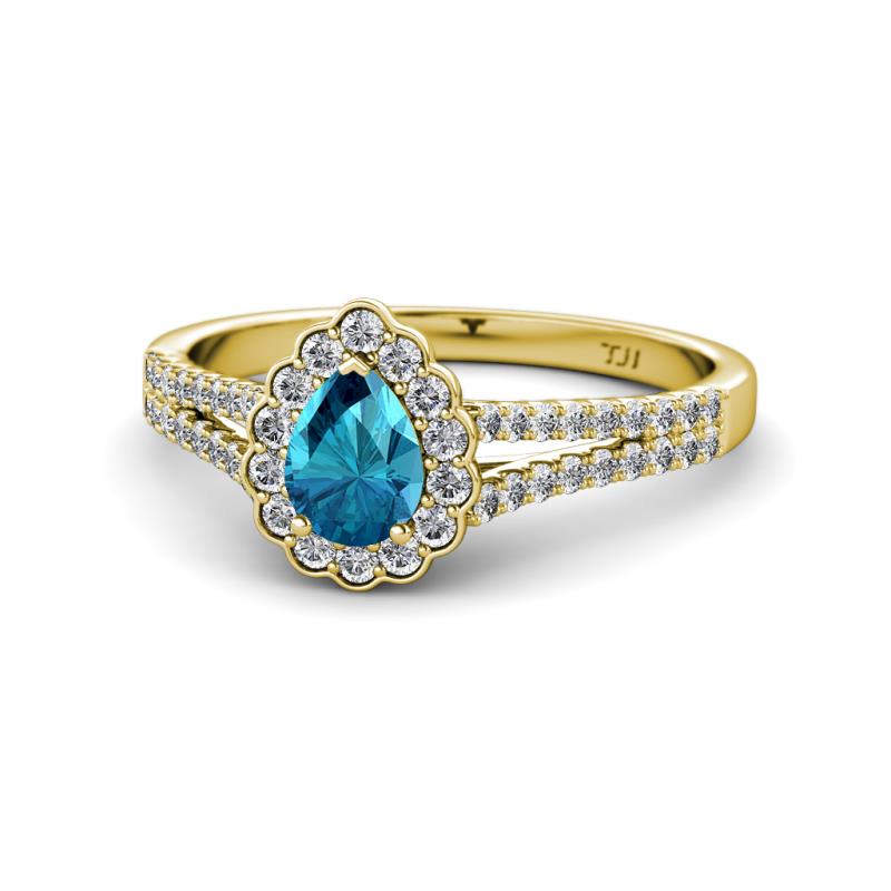 Raisa Desire London Blue Topaz and Diamond Halo Engagement Ring 