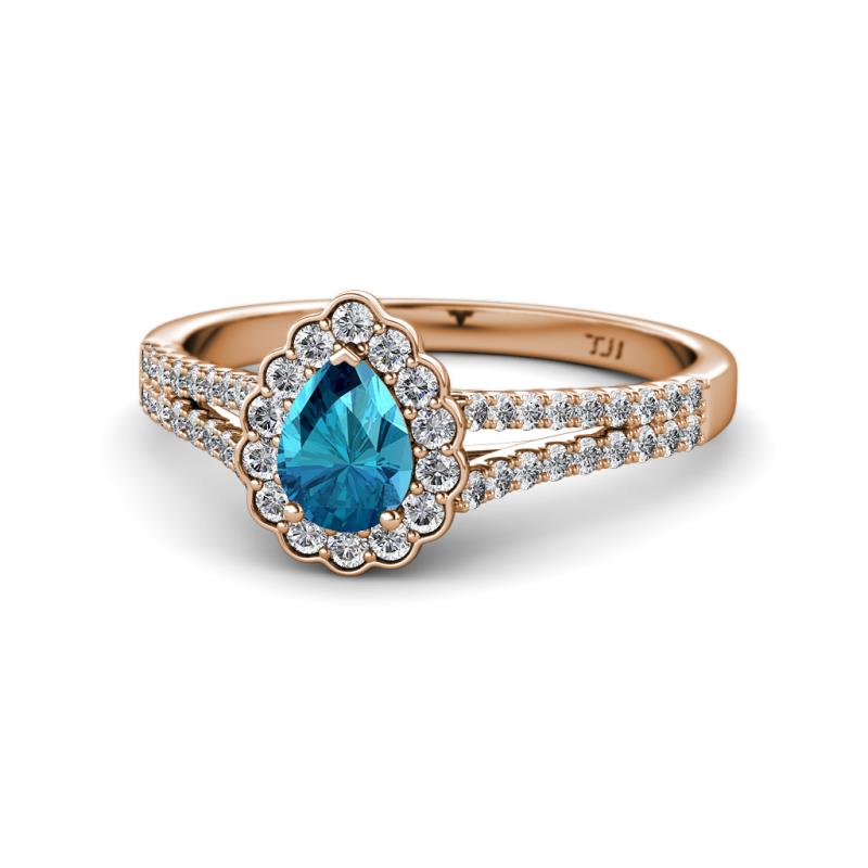 Raisa Desire London Blue Topaz and Diamond Halo Engagement Ring 