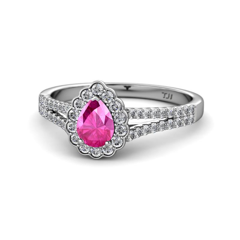 Raisa Desire Pink Sapphire and Diamond Halo Engagement Ring 