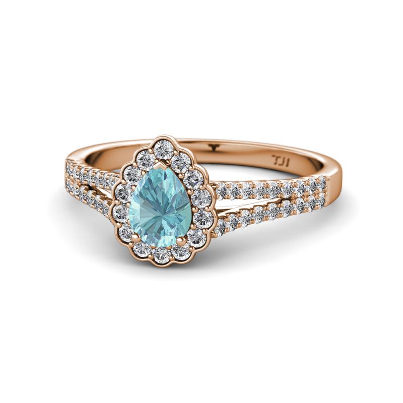 Raisa Desire Aquamarine and Diamond Halo Engagement Ring 
