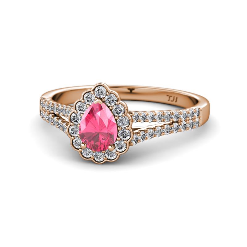 Raisa Desire Pink Tourmaline and Diamond Halo Engagement Ring 