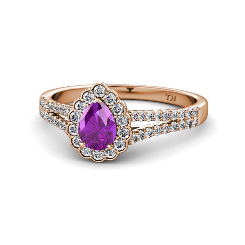 Raisa Desire Amethyst and Diamond Halo Engagement Ring 
