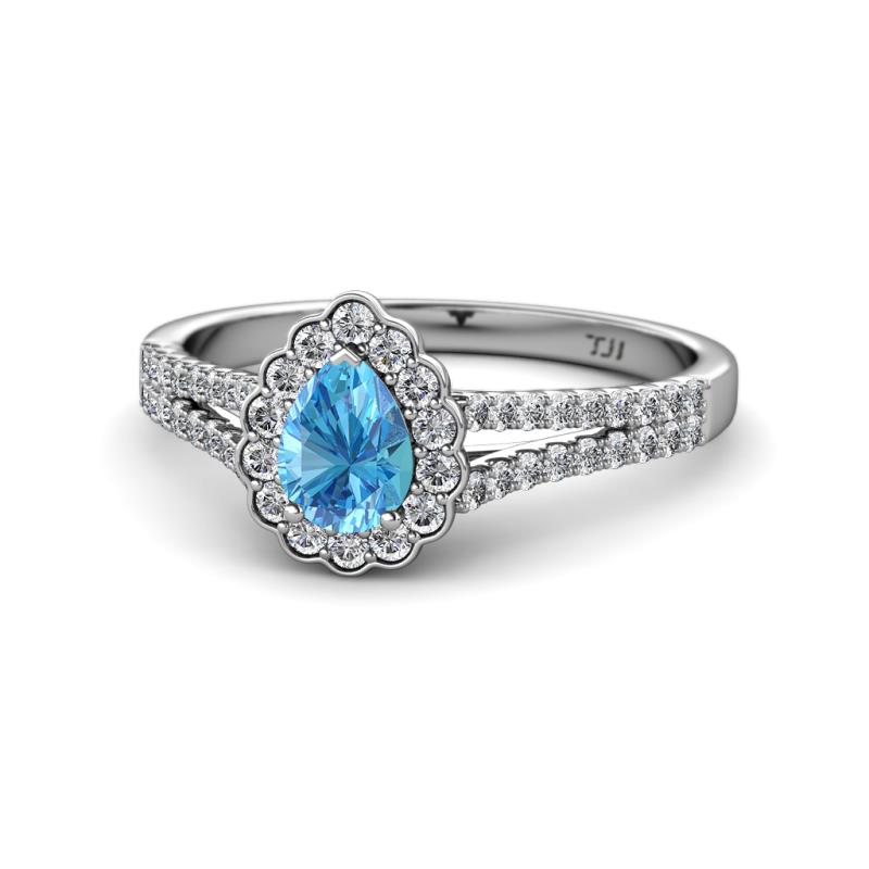Raisa Desire Blue Topaz and Diamond Halo Engagement Ring 