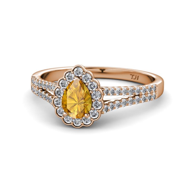 Raisa Desire Citrine and Diamond Halo Engagement Ring 