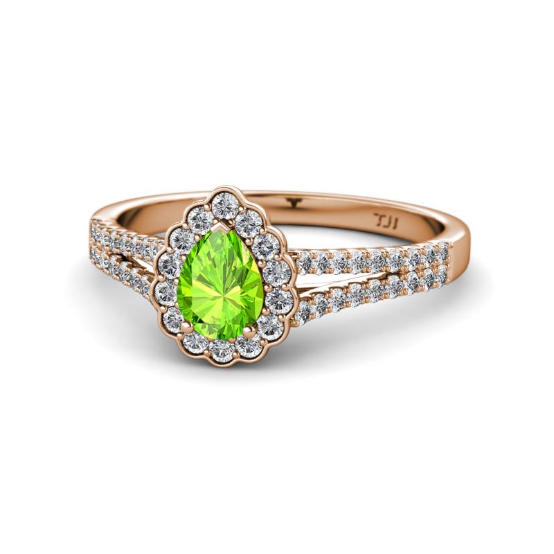 Raisa Desire Peridot and Diamond Halo Engagement Ring 