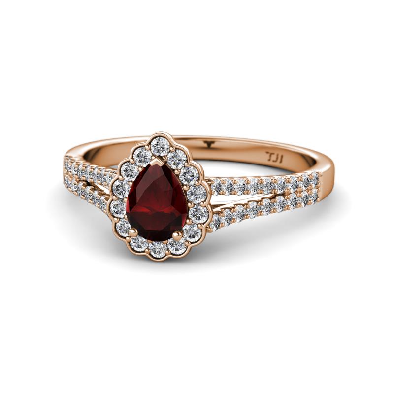 Raisa Desire Red Garnet and Diamond Halo Engagement Ring 