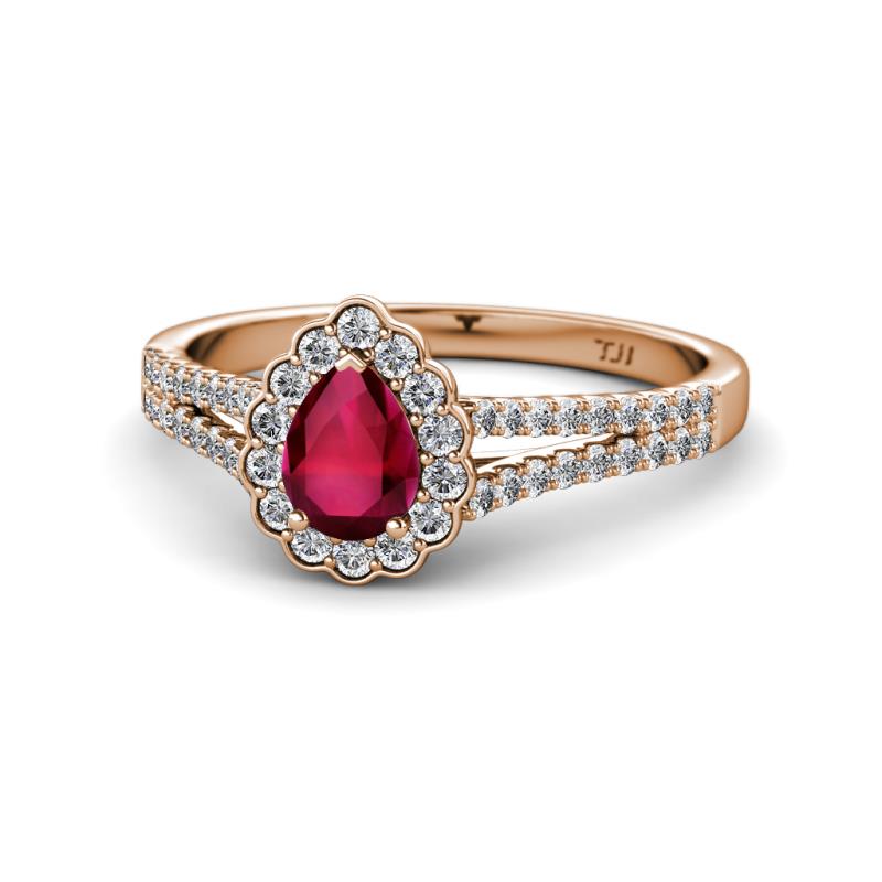 Raisa Desire Ruby and Diamond Halo Engagement Ring 
