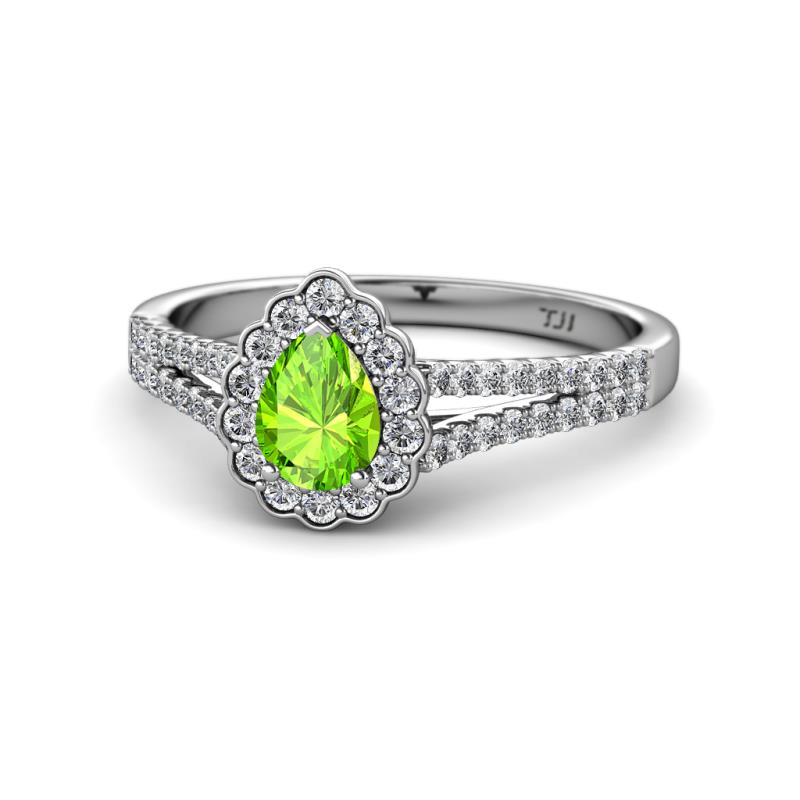 Raisa Desire Peridot and Diamond Halo Engagement Ring 