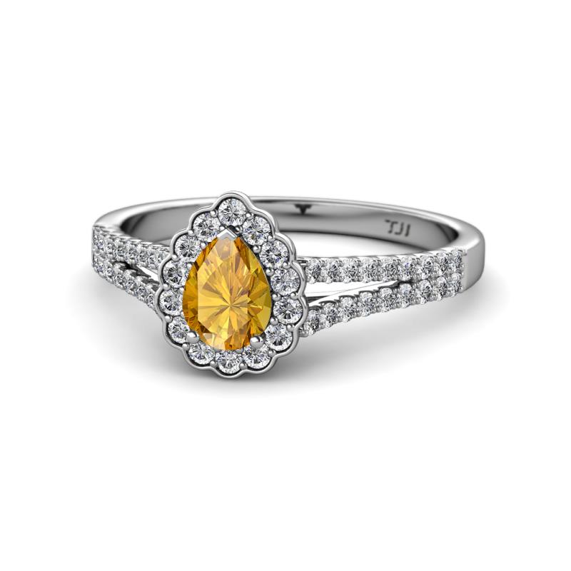Raisa Desire Citrine and Diamond Halo Engagement Ring 