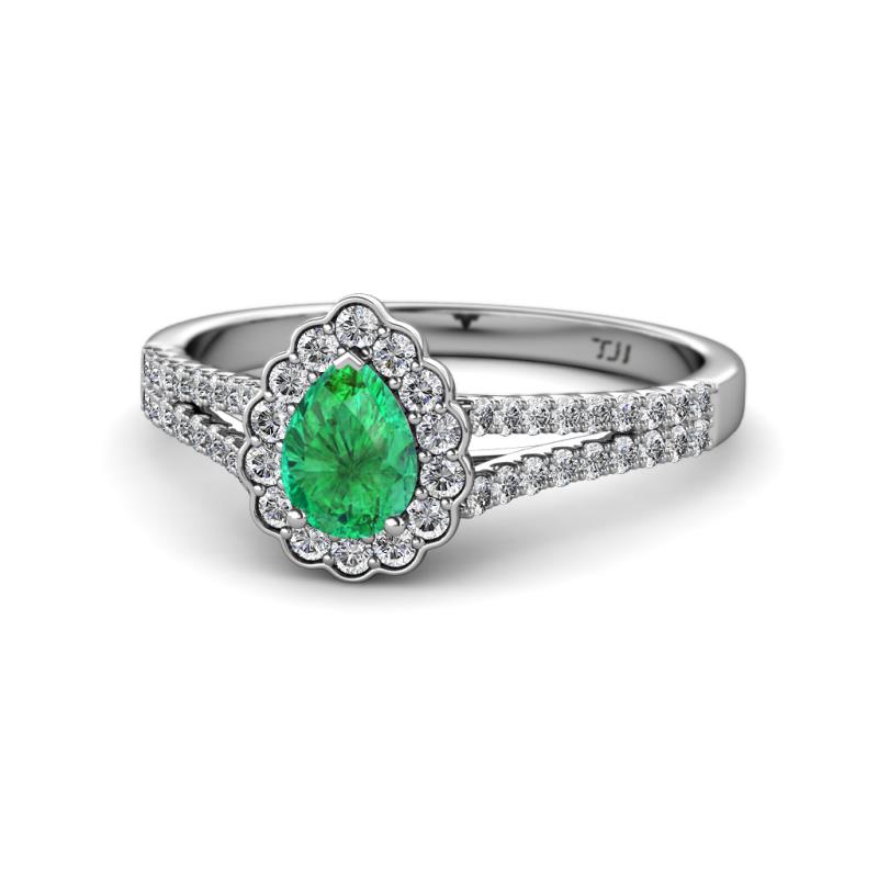 Raisa Desire Emerald and Diamond Halo Engagement Ring 