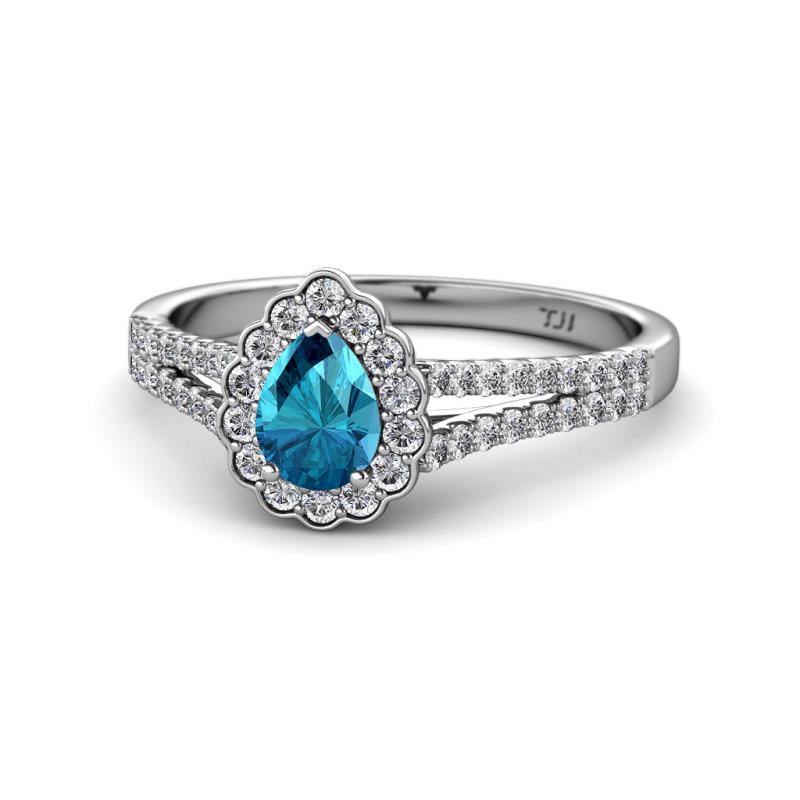 Raisa Desire London Blue Topaz and Diamond Halo Engagement Ring 