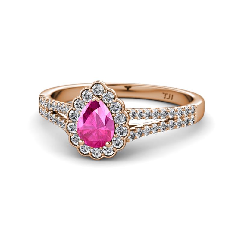 Raisa Desire Pink Sapphire and Diamond Halo Engagement Ring 