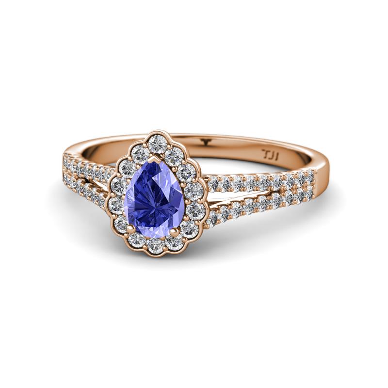 Raisa Desire Tanzanite and Diamond Halo Engagement Ring 