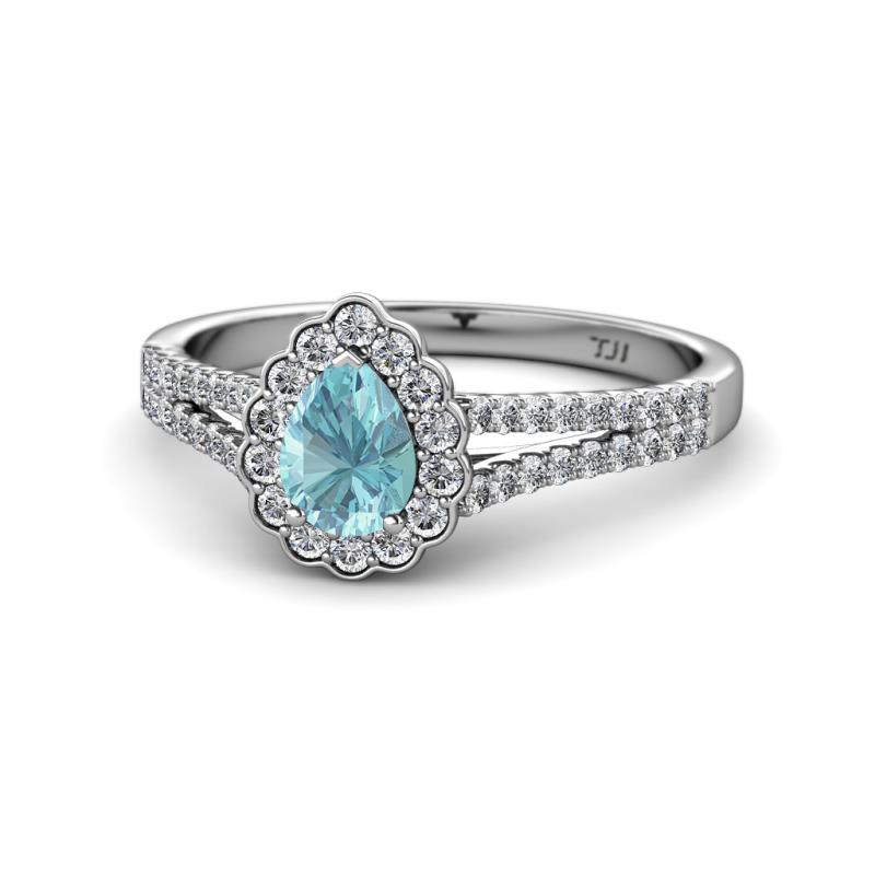 Raisa Desire Aquamarine and Diamond Halo Engagement Ring 