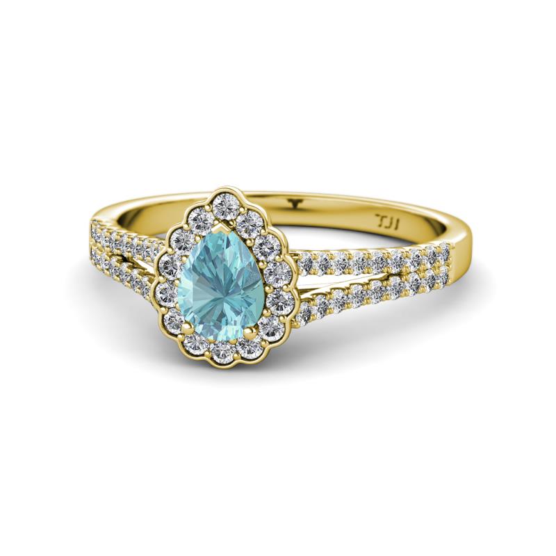 Raisa Desire Aquamarine and Diamond Halo Engagement Ring 