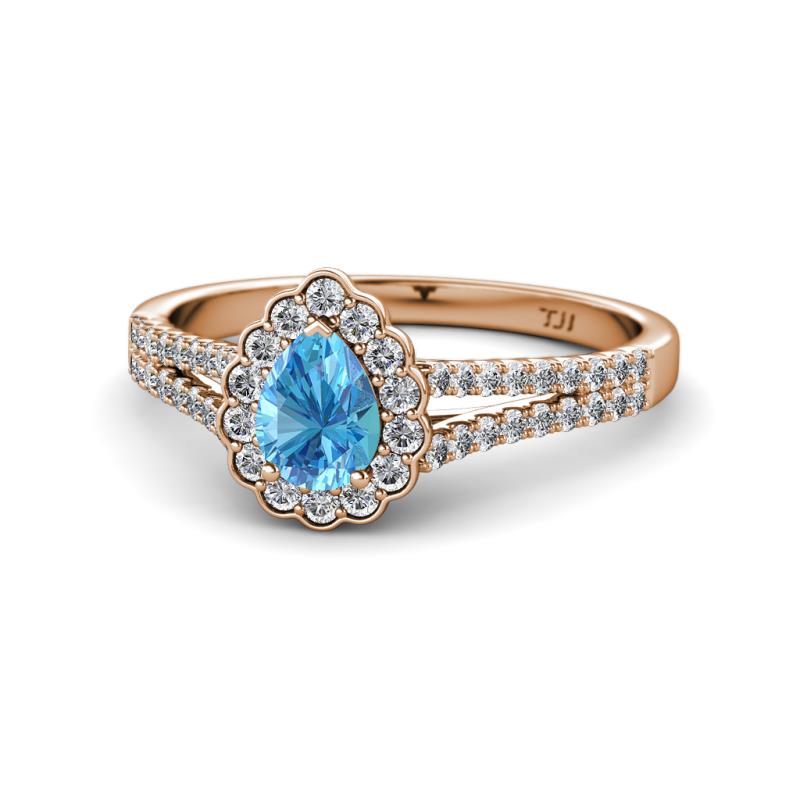 Raisa Desire Blue Topaz and Diamond Halo Engagement Ring 