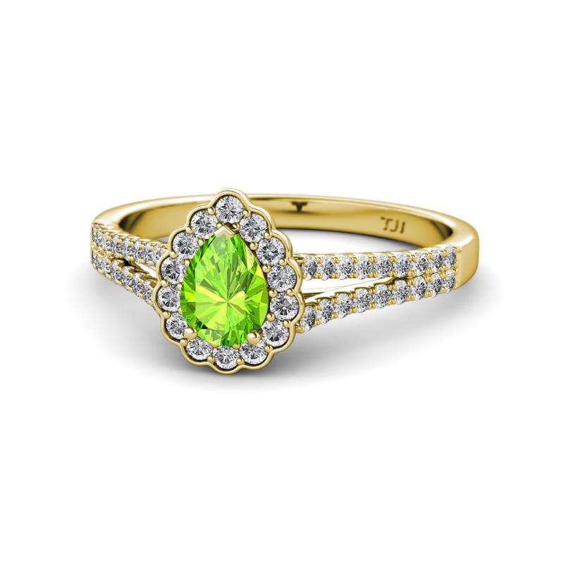 Raisa Desire Peridot and Diamond Halo Engagement Ring 