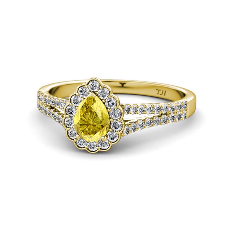 Raisa Desire Yellow Sapphire and Diamond Halo Engagement Ring 