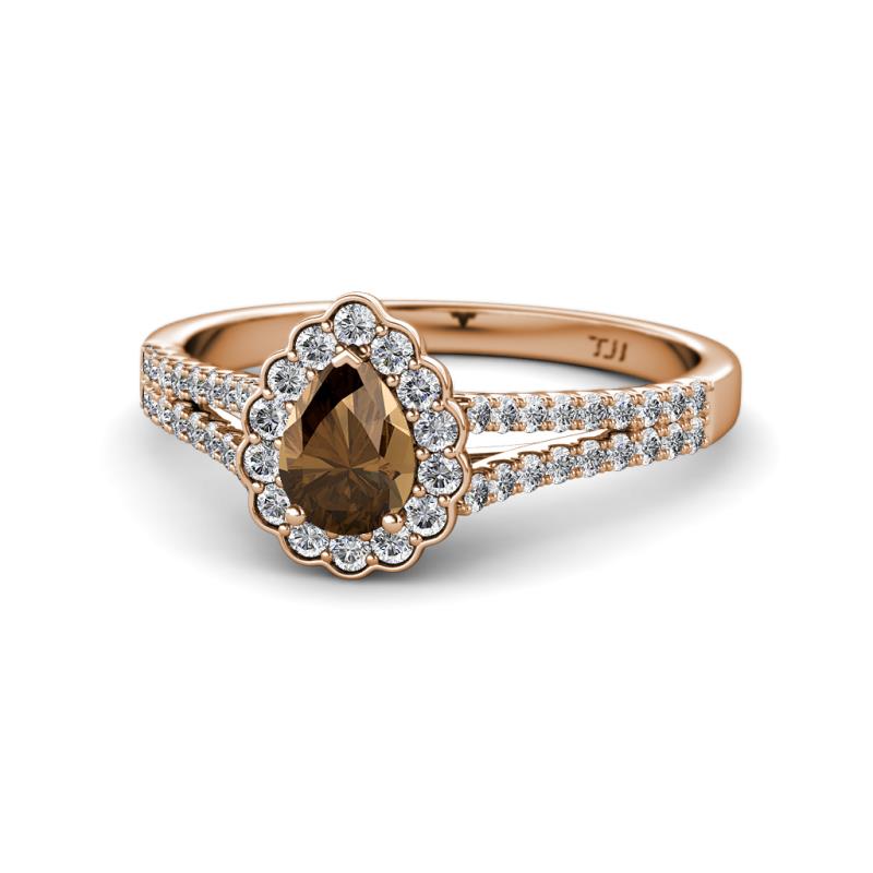 Raisa Desire Smoky Quartz and Diamond Halo Engagement Ring 