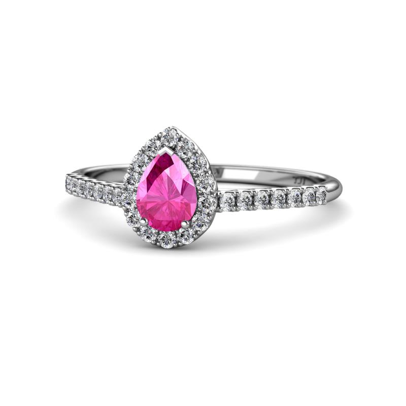 Alba Desire Pear Cut Pink Sapphire and Diamond Halo Engagement Ring 