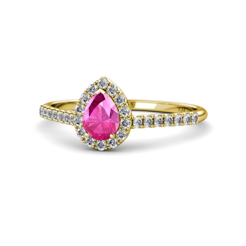 Alba Desire Pear Cut Pink Sapphire and Diamond Halo Engagement Ring 