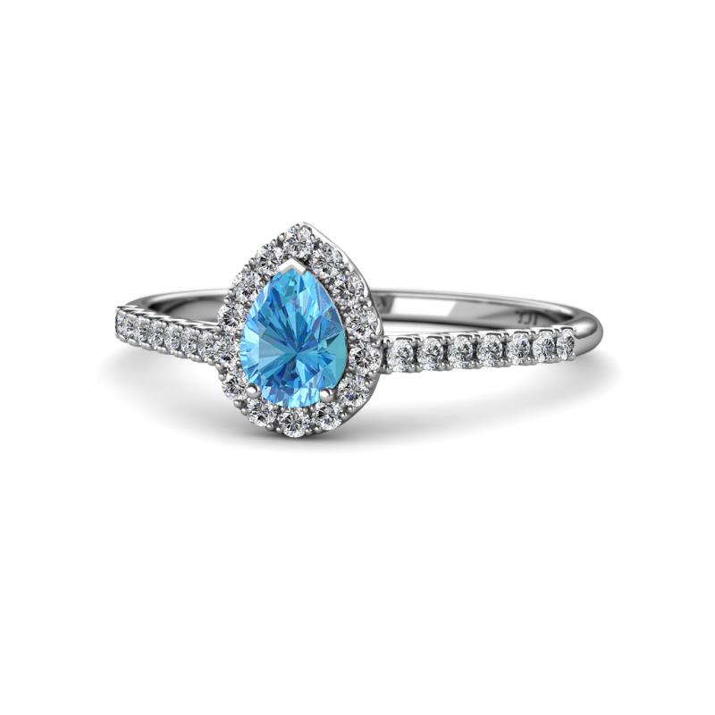 Alba Desire Pear Cut Blue Topaz and Diamond Halo Engagement Ring 