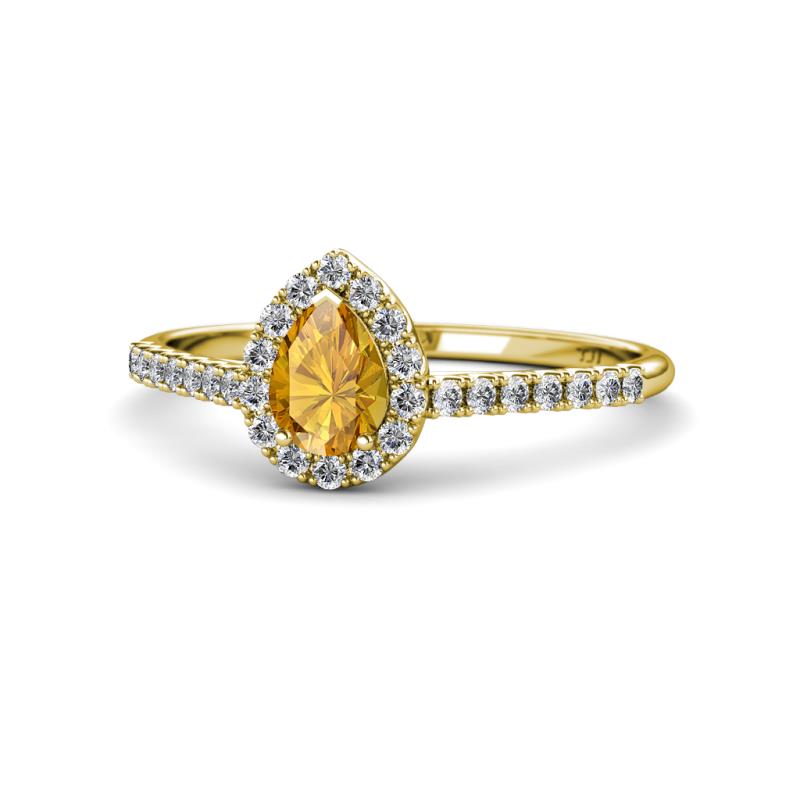 Alba Desire Pear Cut Citrine and Diamond Halo Engagement Ring 