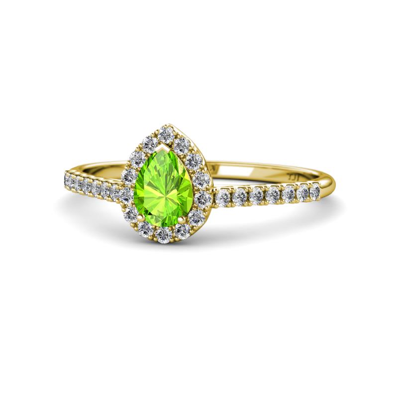 Alba Desire Pear Cut Peridot and Diamond Halo Engagement Ring 