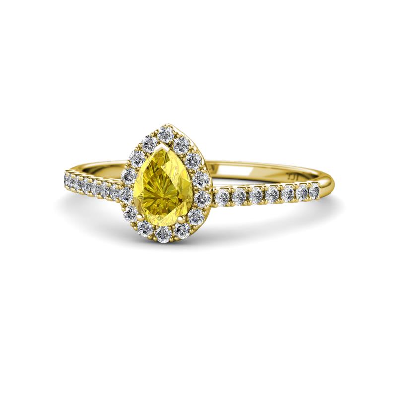 Alba Desire Pear Cut Yellow Sapphire and Diamond Halo Engagement Ring 