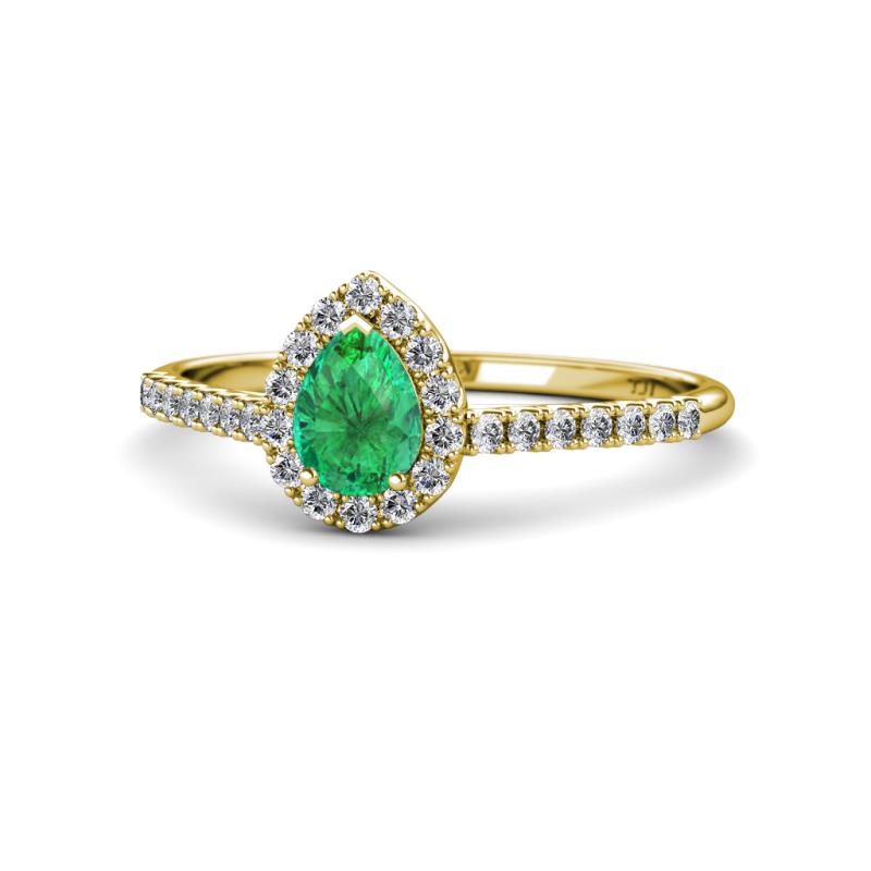 Alba Desire Pear Cut Emerald and Diamond Halo Engagement Ring 