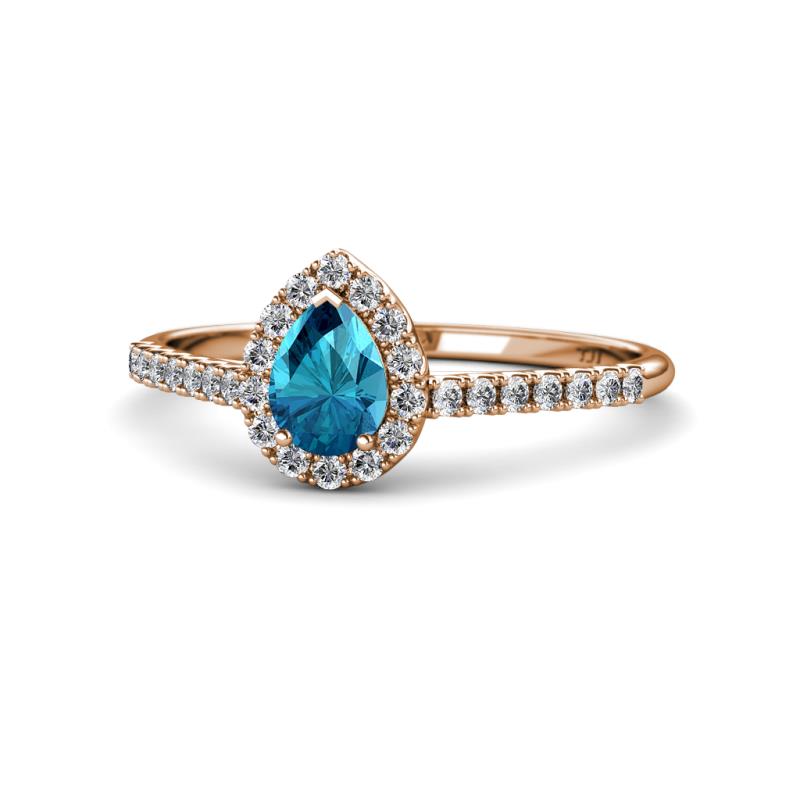 Alba Desire Pear Cut London Blue Topaz and Diamond Halo Engagement Ring 