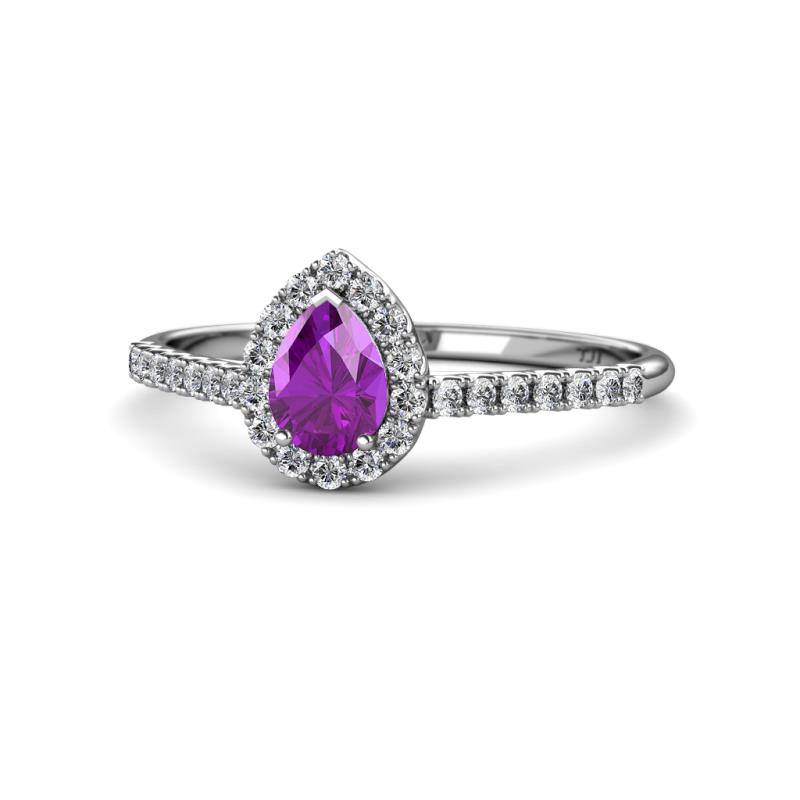 Alba Desire Pear Cut Amethyst and Diamond Halo Engagement Ring 
