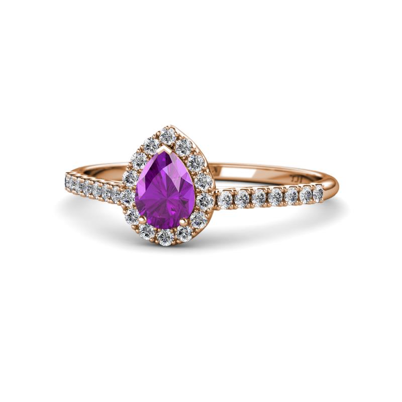 Alba Desire Pear Cut Amethyst and Diamond Halo Engagement Ring 