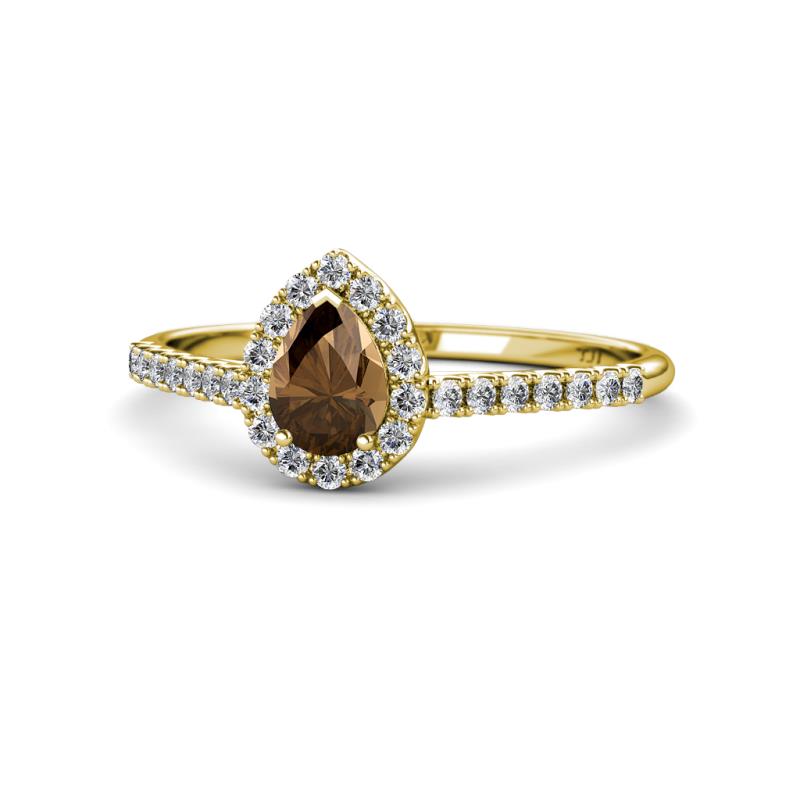 Alba Desire Pear Cut Smoky Quartz and Diamond Halo Engagement Ring 