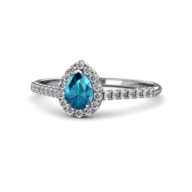 Alba Desire Pear Cut London Blue Topaz and Diamond Halo Engagement Ring 