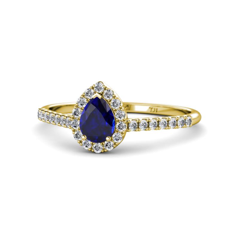 Arella Desire Blue Sapphire and Diamond Halo Engagement Ring 