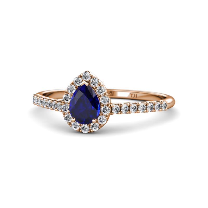 Arella Desire Blue Sapphire and Diamond Halo Engagement Ring 