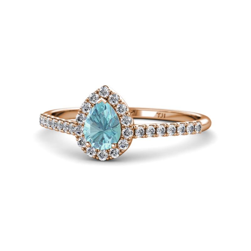Arella Desire Aquamarine and Diamond Halo Engagement Ring 