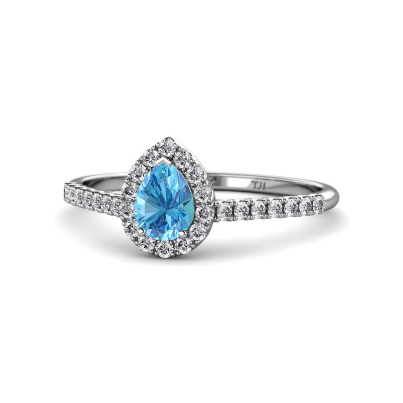 Arella Desire Blue Topaz and Diamond Halo Engagement Ring 