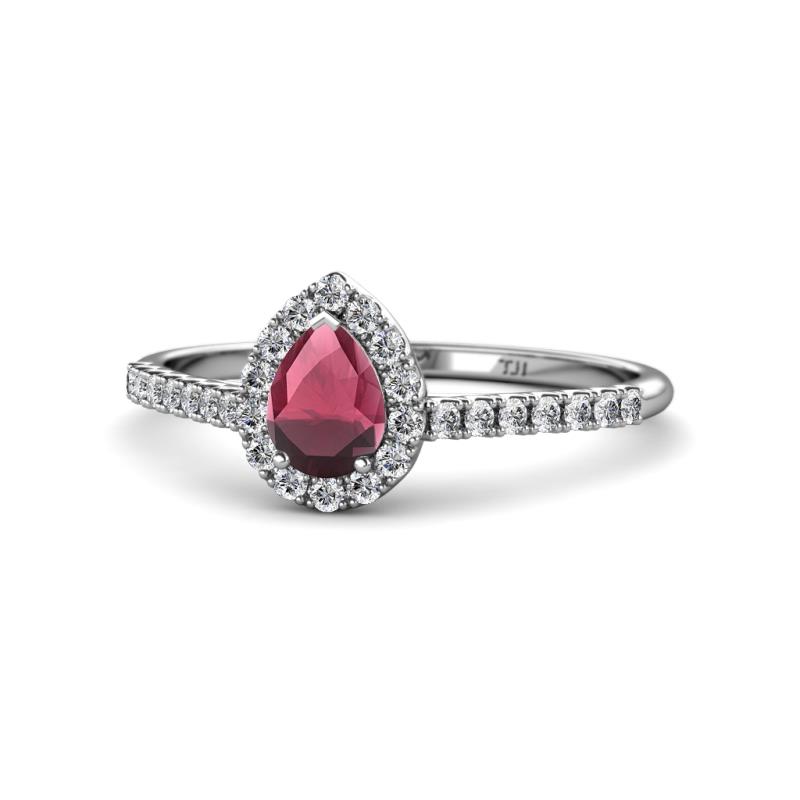 Arella Desire Rhodolite Garnet and Diamond Halo Engagement Ring 