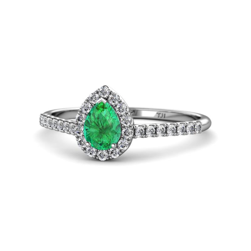 Arella Desire Emerald and Diamond Halo Engagement Ring 