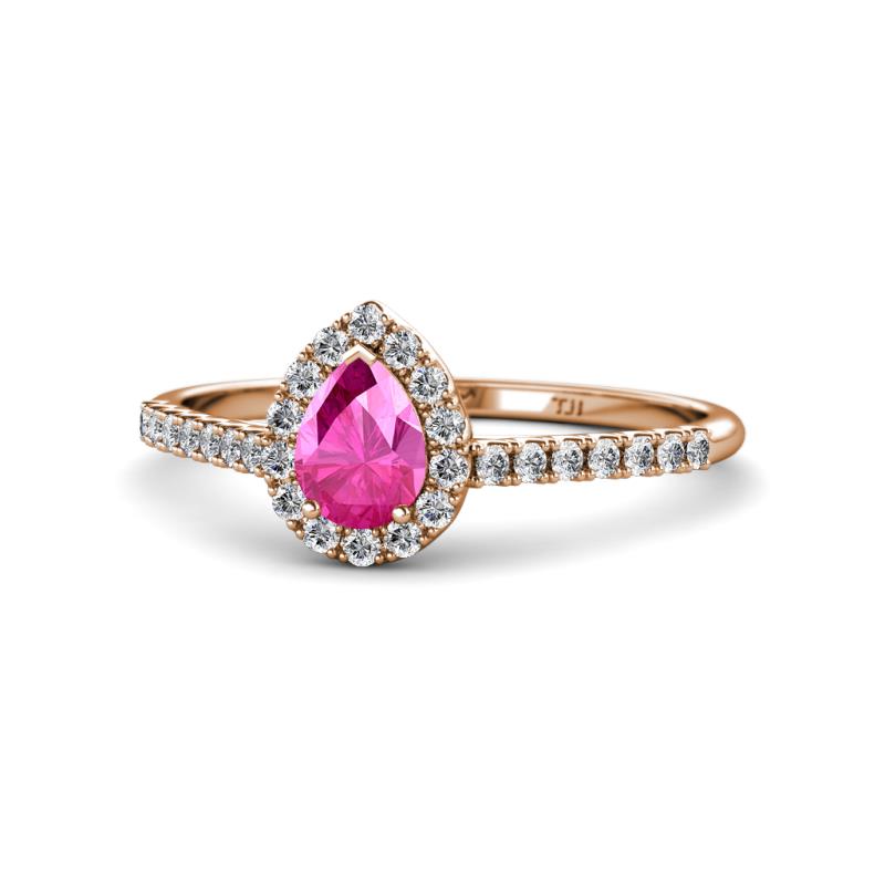 Arella Desire Pink Sapphire and Diamond Halo Engagement Ring 