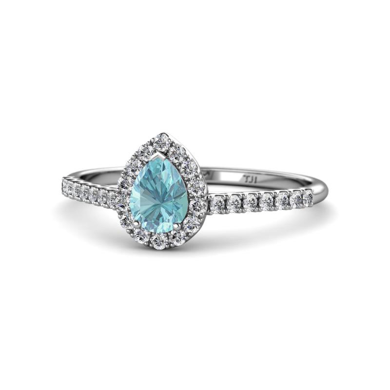 Arella Desire Aquamarine and Diamond Halo Engagement Ring 