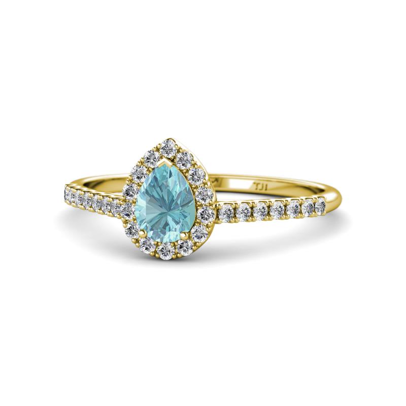 Arella Desire Aquamarine and Diamond Halo Engagement Ring 