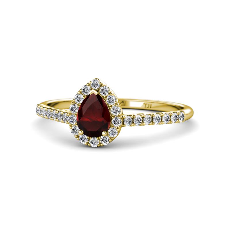 Arella Desire Red Garnet and Diamond Halo Engagement Ring 
