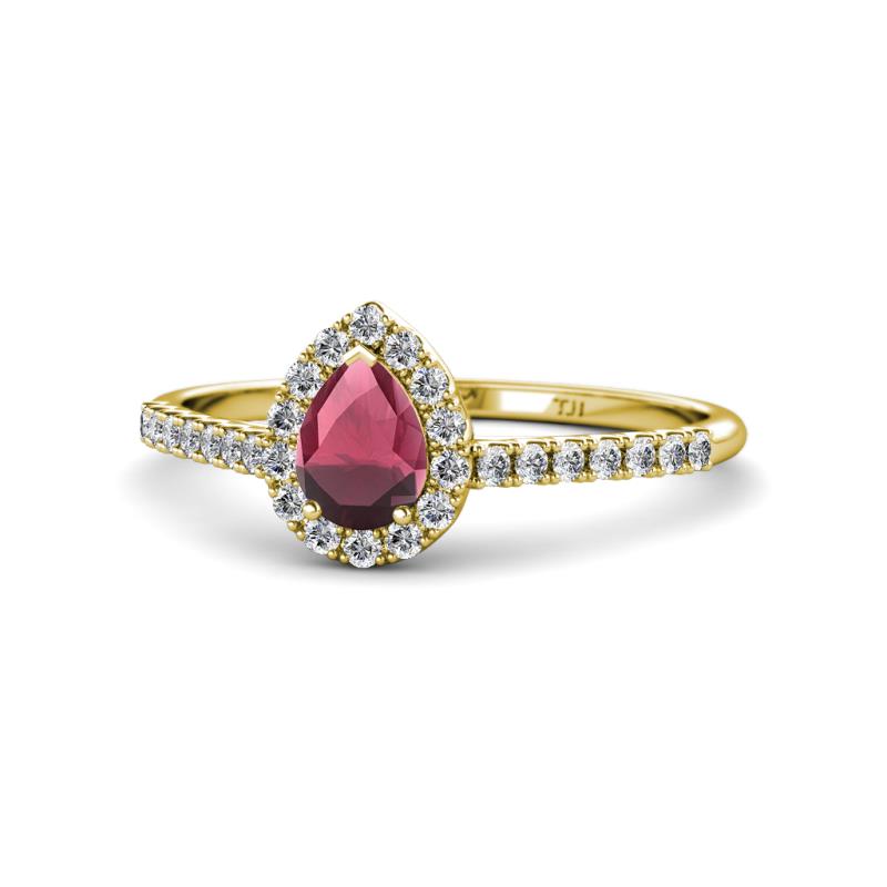 Arella Desire Rhodolite Garnet and Diamond Halo Engagement Ring 