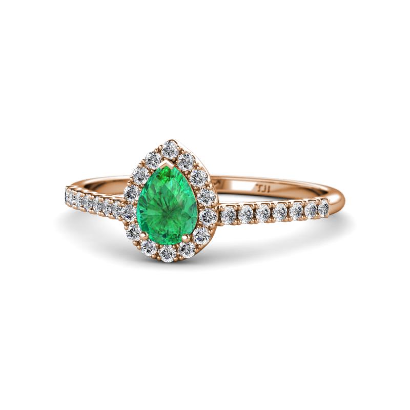 Arella Desire Emerald and Diamond Halo Engagement Ring 