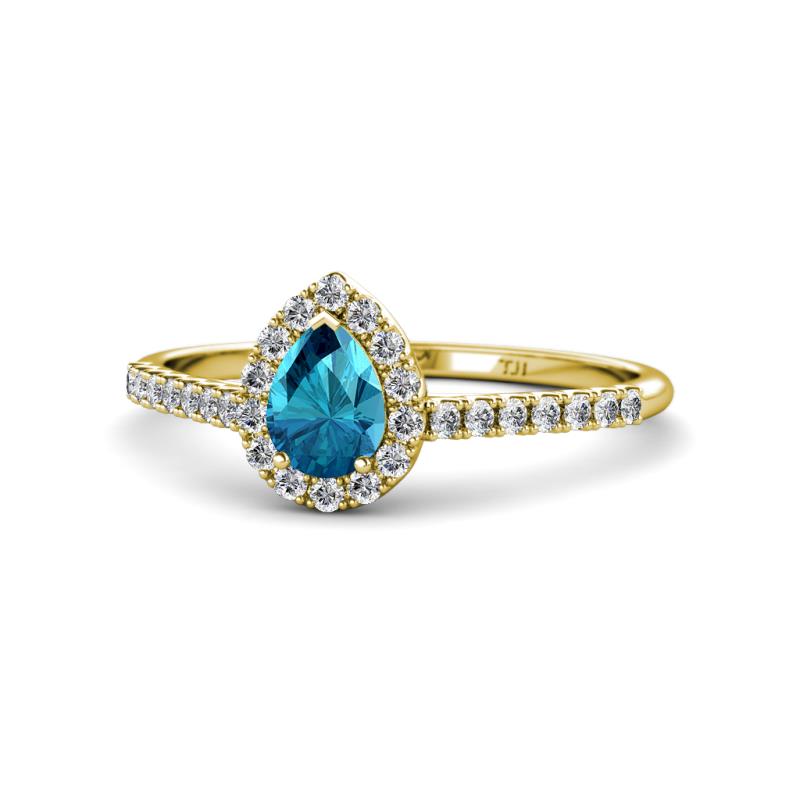 Arella Desire London Blue Topaz and Diamond Halo Engagement Ring 