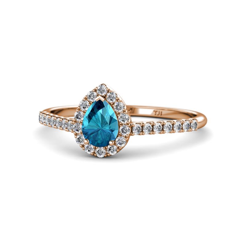 Arella Desire London Blue Topaz and Diamond Halo Engagement Ring 