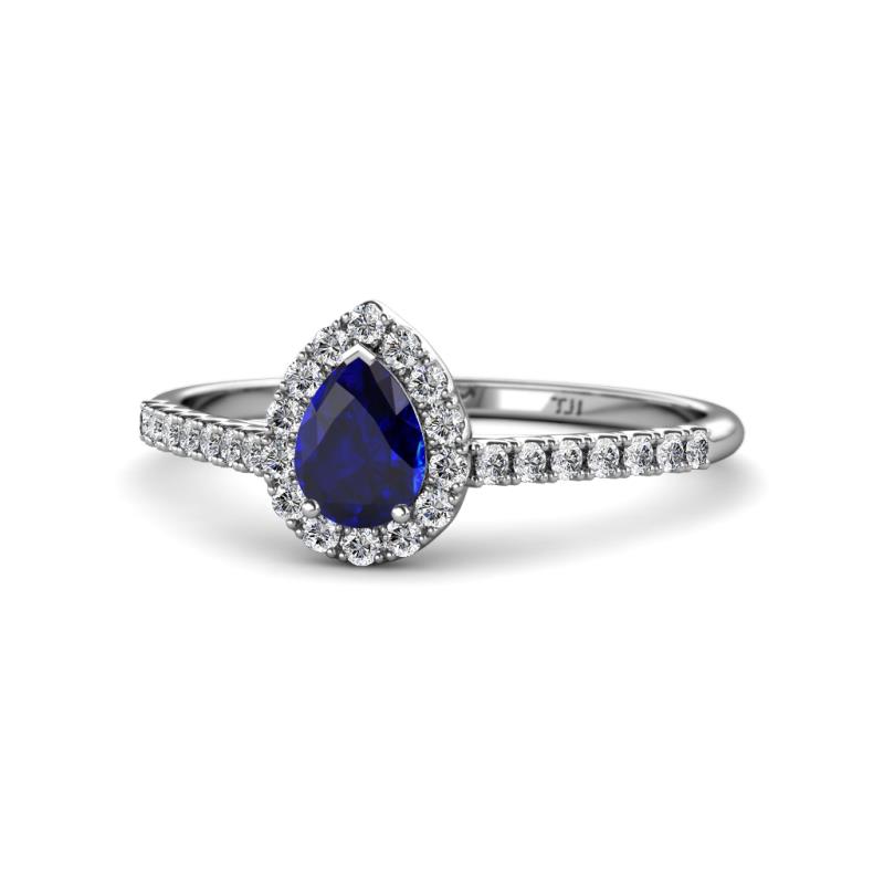Arella Desire Blue Sapphire and Diamond Halo Engagement Ring 